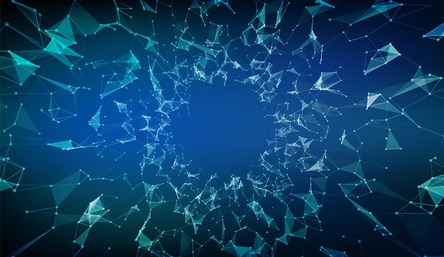 Abstract Low polygonal blue background with connecting dots and lines Geometric low poly space Connection structure Science cyberspace medical futuristic HUD background Vector illustration