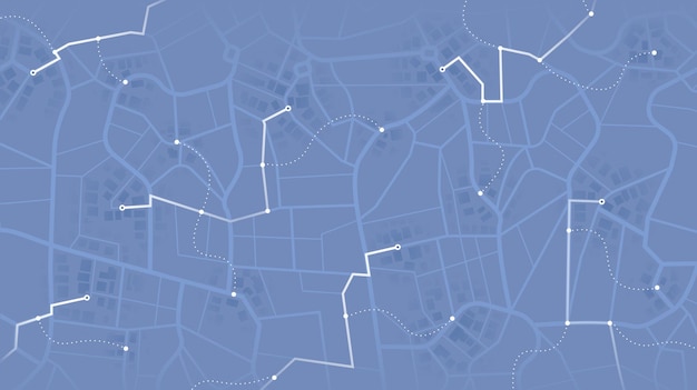 abstract map with pins location on streets marked with different colors pins connected by lines as