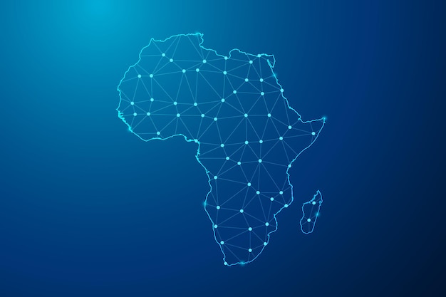 Abstract mash line and point with map of Africa polygonal network line vector.
