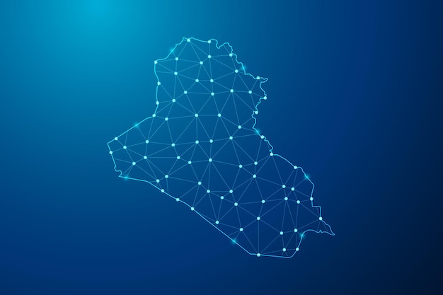 abstract mash line and point with map of iraq polygonal network line vector.