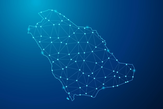 Abstract mash line and point with map of Saudi arabia polygonal network line vector.