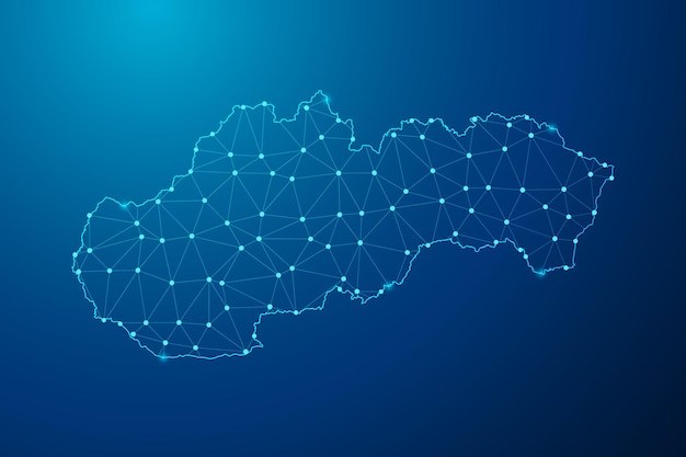 abstract mash line and point with map of slovakia polygonal network line vector.