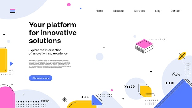Abstract Memphis landing page with abstract shapes