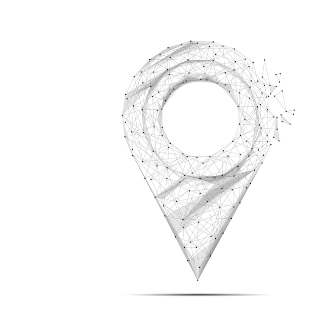 abstract mesh line and point pin on white background with an inscription