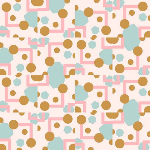 Abstract messy geometric seamless pattern with different shapes. Colorful background.