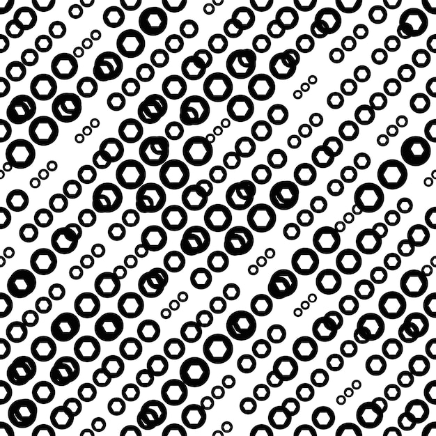 Abstract messy halftone seamless pattern with circle, hexagon, geometric shapes