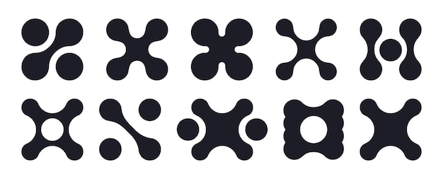 abstract metaball figures metaball dot shapes y2k connected round blobs icons flat vector illustration set liquid molecule shapes on white