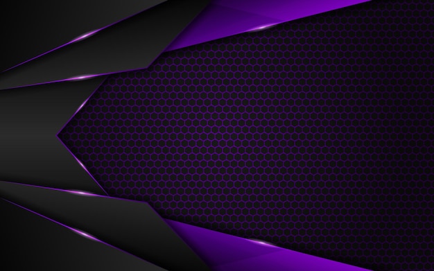 abstract modern 3d overlap glow purple on dark background with hexagon pattern decoration