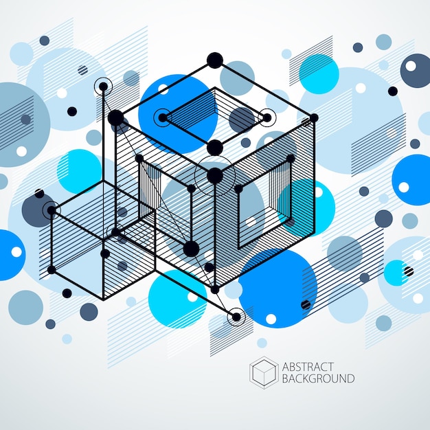 Abstract modern retro blue 3D background, geometric futuristic shapes vector illustration. Abstract scheme of engine or engineering mechanism.