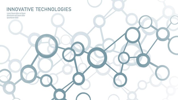 Abstract molecular structure network interconnected circular nodes form a complex system science