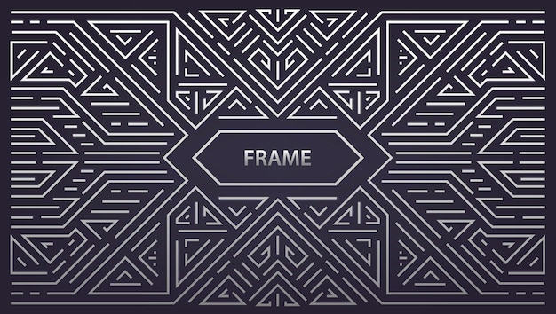 abstract monogram geometric frame, vintage horizontal silver