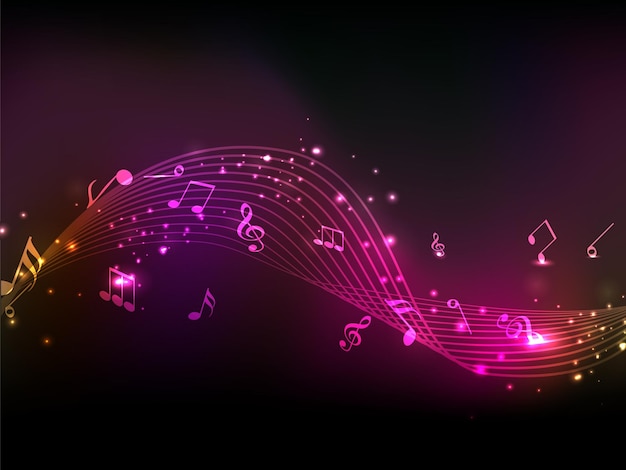 Abstract Music Notes and Wavy Background with Copy Space