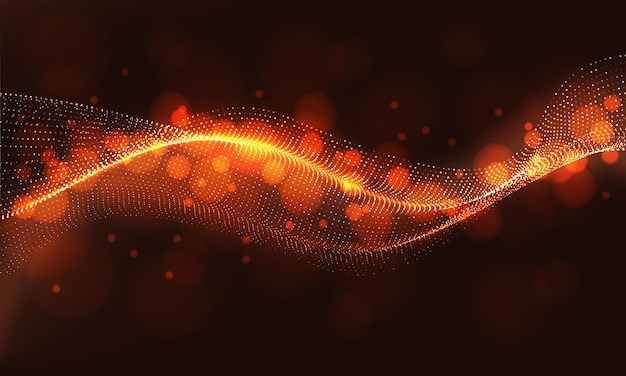 Abstract orange dots wave mesh motion blur technology data design modern futuristic vector background