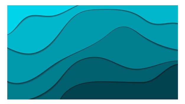 Abstract papercut background with wavy aquamarine laminated layers