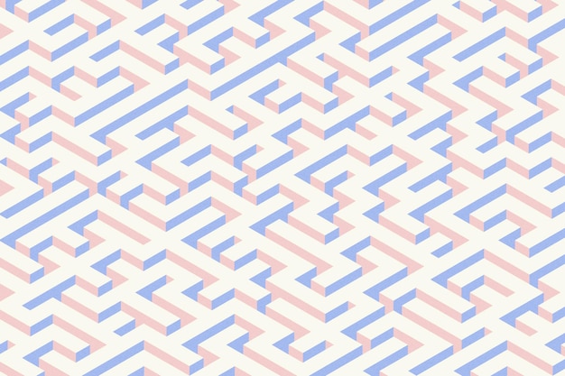 Abstract pastel purple and light beige complex labyrinth game pattern Isometric maze background