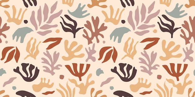 Abstract plant leaf art horizontal seamless pattern Boho stile leaves in pastel colors repeating bac
