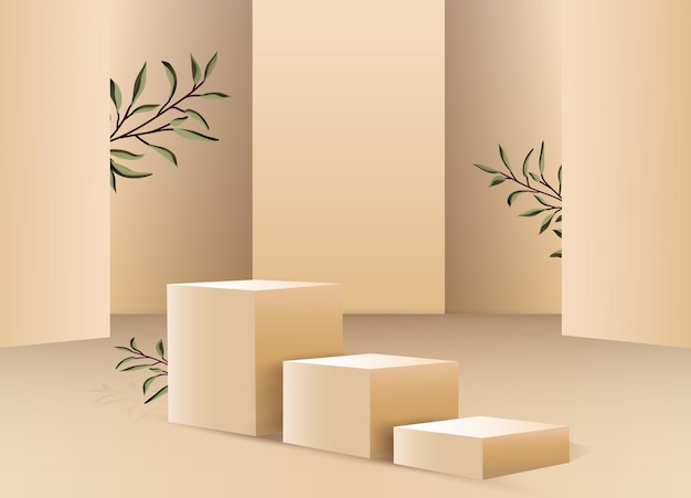 Abstract podium with green branches Award ceremony concept Stage background Vector illustration
