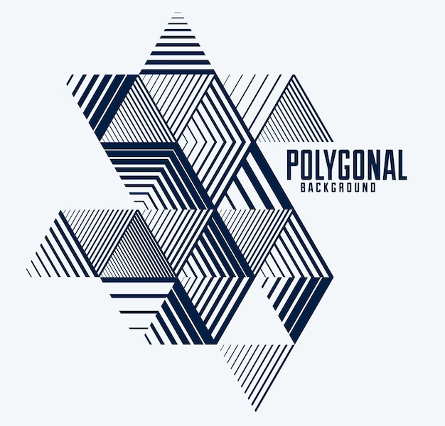 Abstract polygonal background with stripy triangles and 3D cubes vector design. Template for different advertising or covers or banners. Retro style graphic element.