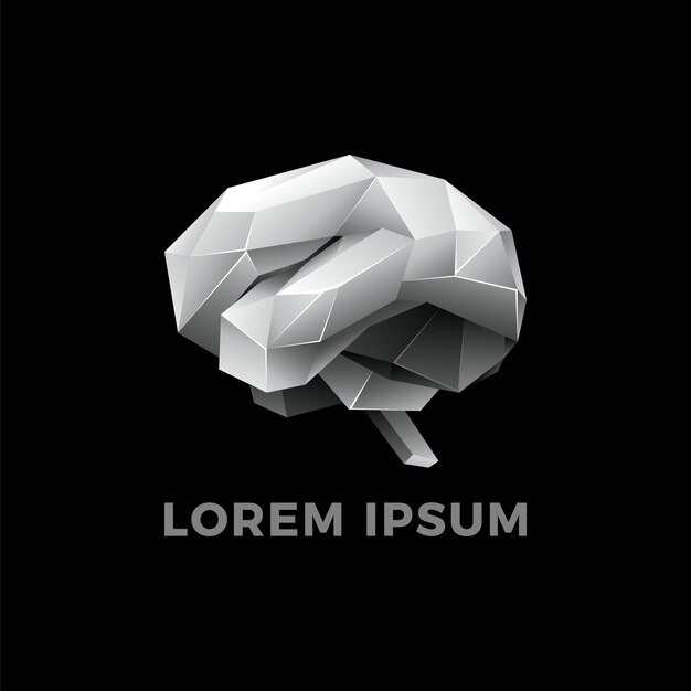 Abstract polygonal brain on black background Vector design element