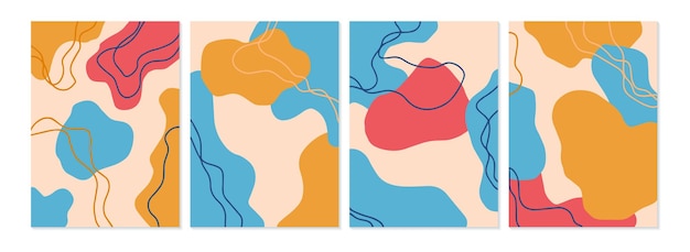 Abstract posters with colorful hand drawn organic shapes