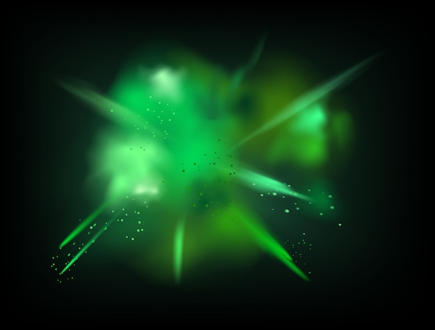 Abstract powder splatted vector background. Green powder explosion on dark background