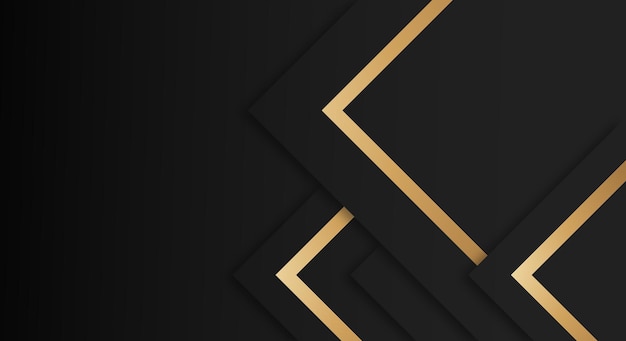 Abstract Premium Black Geometric Overlap Layers with Stripes Golden Lines Luxury Style Background