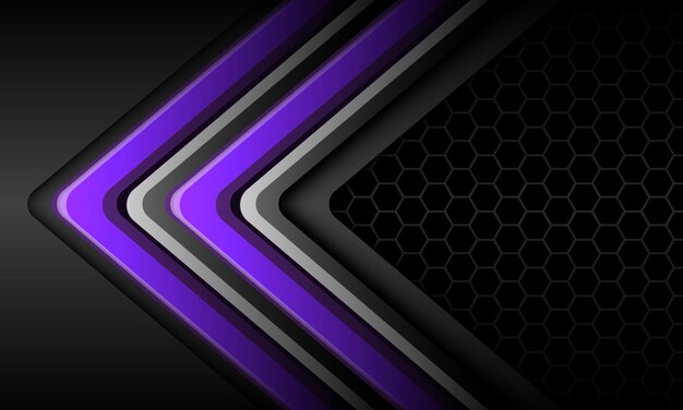 Abstract purple silver twin arrow direction geometric grey metallic hexagon mesh future background