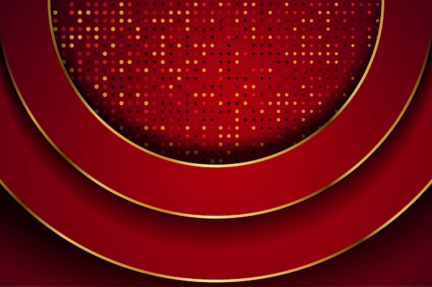 Abstract red circle overlap with glitters dots and golden line combination design modern luxury futuristic technology background