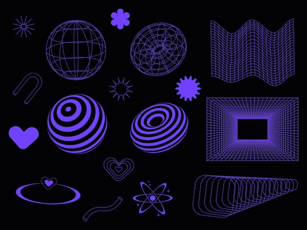 abstract retro futuristic wireframe set in purple color the set is great for social media posts