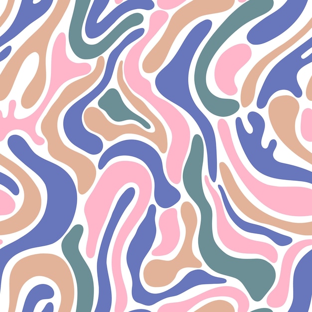 Abstract seamless flowingline pattern with soft organic curves and a pastel color palette of blush pink dusty blue sage green and beige on white background
