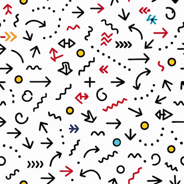 abstract seamless pattern with arrows zigzags wavy lines and dots