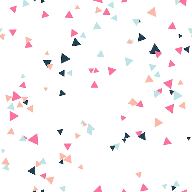 Abstract seamless pattern with colorful chaotic small triangles on white. Infinity geometric