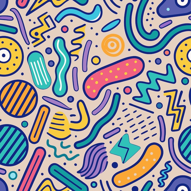 abstract seamless pattern with colorful geometric shapes on a beige background