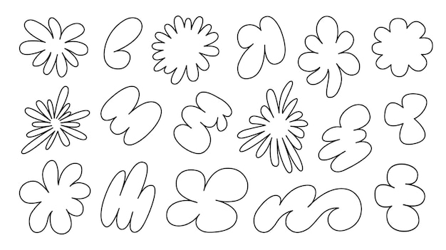 Abstract set linear retro groovy shapes on a white background Vector illustration