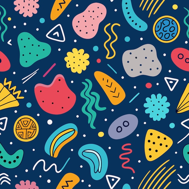 Abstract Shapes Seamless Pattern with Colorful Elements