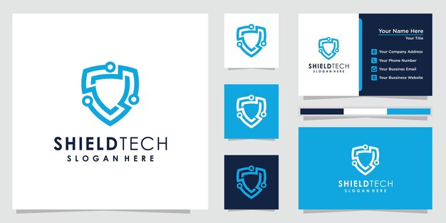 Abstract shield technology logo design. Shield logo and business card design. 