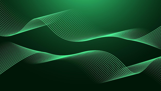 Abstract shining wave lines on dark green background Dynamic wave pattern Futuristic technology concept