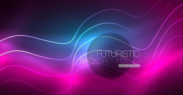 Abstract shiny glowinng color wave design element on dark background science or technology concept