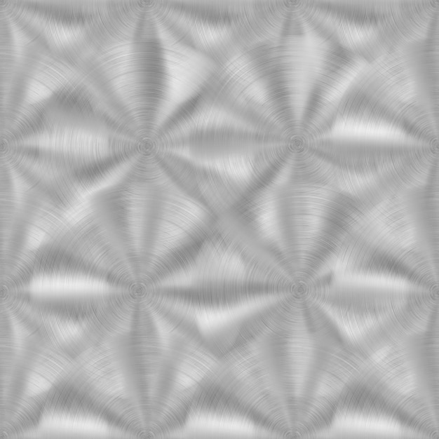 Abstract shiny metal seamless pattern with circular brushed texture in silver colors