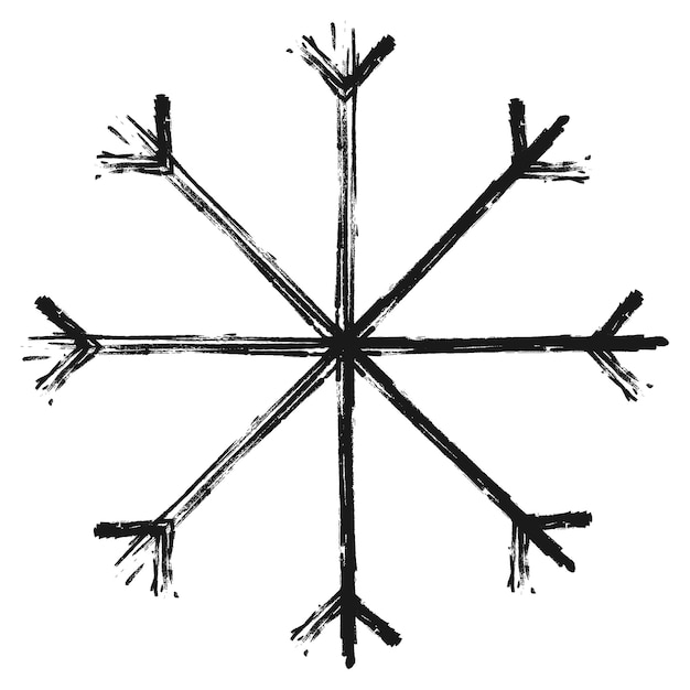 abstract silhouette image of snowflake with brush strokes in doodle style hand drawn icon isolate