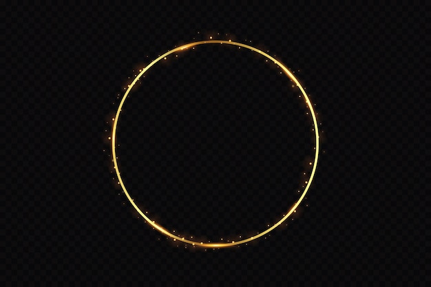 abstract sparkling golden frame light effect on transparent background. spark with ring glossy line