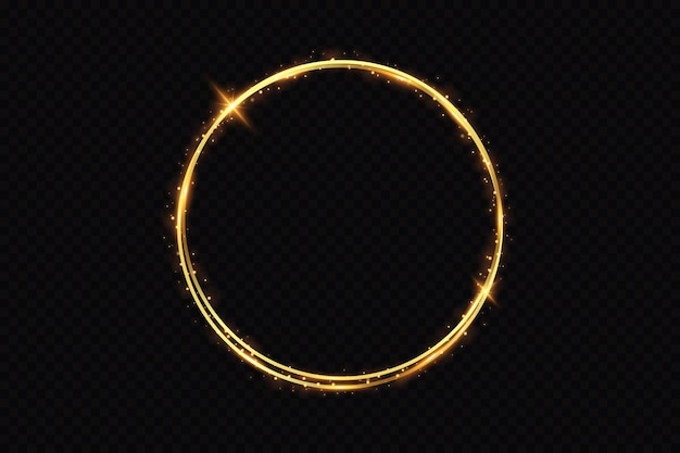 abstract sparkling golden frame light effect on transparent background. spark with ring glossy line