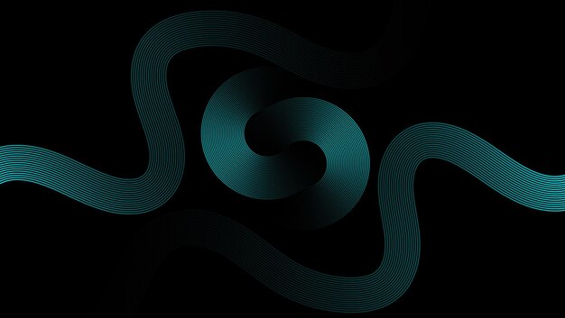 Abstract Teal Green Circular and Wavy Line Pattern on Dark Background