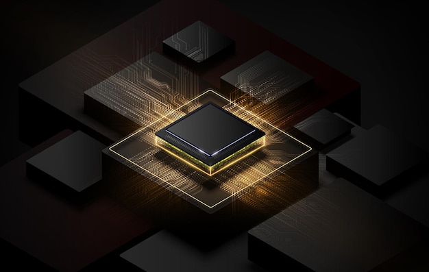 Abstract technology chip processor background circuit board and html code,3D illustration blue technology background vector.