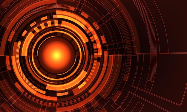 Abstract technology orange circular system cyber futuristic design modern creative background vector