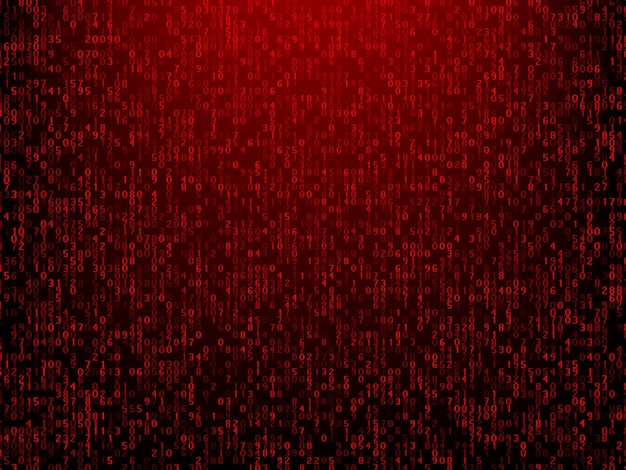 Abstract technology red background with computer code. Programming, hacker, coding, bitcoin vector illustration