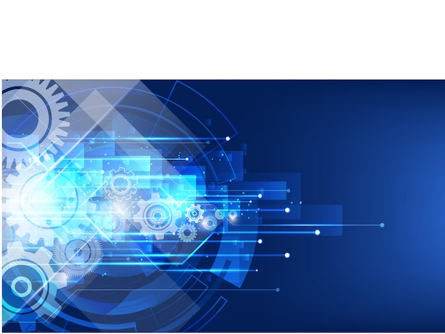 abstract technology web banner with gear and dark blue background with circuits and wheel vector illustration