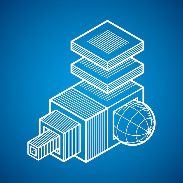abstract three-dimensional shape, vector design cube element.