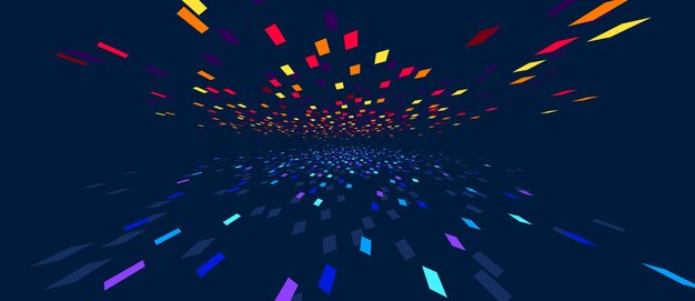 Abstract vector background, communication technology concept, dark 3d bits flying in perspective, futuristic abstraction.