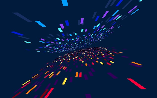 Abstract vector background, communication technology concept, dark 3d bits flying in perspective, futuristic abstraction.